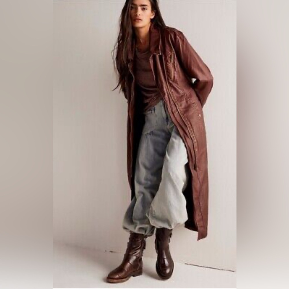 Free People Isabelle Maxi Vegan Leather Moto Zip Up Jacket Size Small NWT